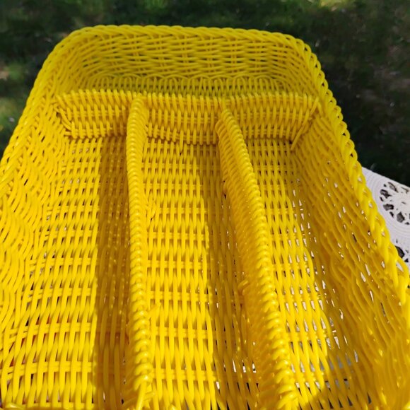 yellow vintage woven wicker look drawer organizer or silverware organizer OOAK - Picture 5 of 8